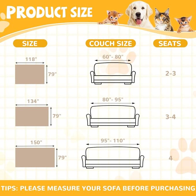 Waterproof Non-Slip Couch Cover for Pets & Dogs, Khaki 79" x 150" | Pet Sofa Cover, Washable, Pet Friendly, Anti Cat Scratch, Furniture Protector, for 3 Cushion Couch Sectional L Shaped Sofa - Image 8