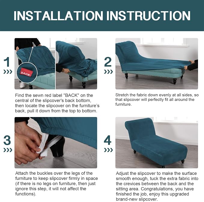 FantasDecor Chaise Lounge Slipcover Velvet Luxury for Living Room Indoor Stretch Ultra Soft Machine Washable, Deep Teal - Image 7
