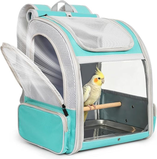 Bird Carrier Backpack for Small to Medium Bird, Portable Travel Carrier Cage with Standing Perch and Metal Tray (Green, Backpack Carrier) by Unknown