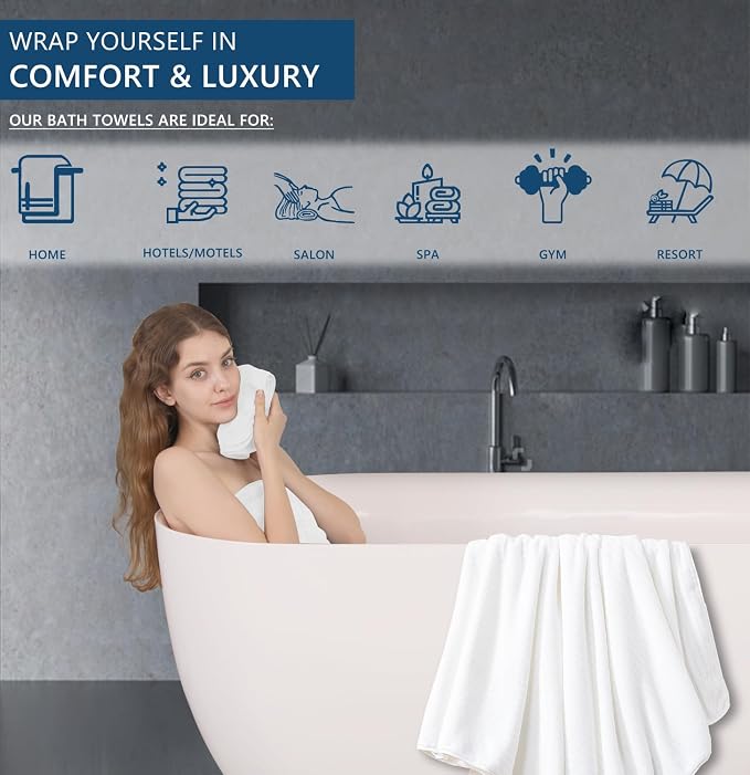Extra Large Bath Sheet Set of 4,Ultra Soft Fluffy Towel,35”x 70”Oversized Bath Towel Set,Premium Microfiber Bathroom Towel Set Highly Absorbent Quick Dry Shower Towel for Bathroom,Hotel,Spa (White) - Image 5