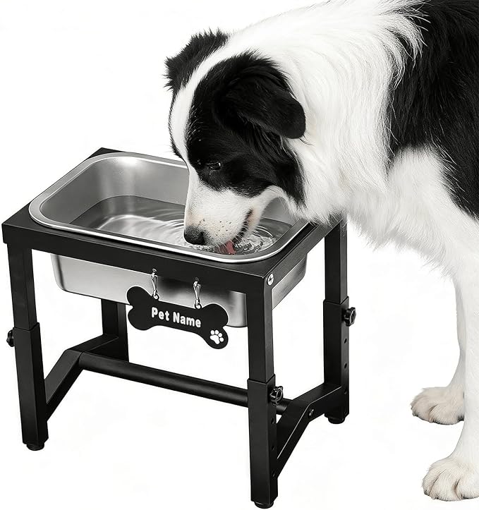 1.2 Gallon Elevated Large Dog Water Bowl, 4 Adjustable Height 7.8'',9.2'',10.6'',12''Raised Stainless Steel Bowl Stand for Small/Medium/Large Breed, Metal Dog Feeding Station for Relief Joint Pressure by FLODOMIXHOME