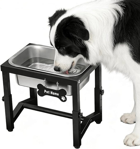 1.2 Gallon Elevated Large Dog Water Bowl, 4 Adjustable Height 7.8'',9.2'',10.6'',12''Raised Stainless Steel Bowl Stand for Small/Medium/Large Breed, Metal Dog Feeding Station for Relief Joint Pressure by FLODOMIXHOME