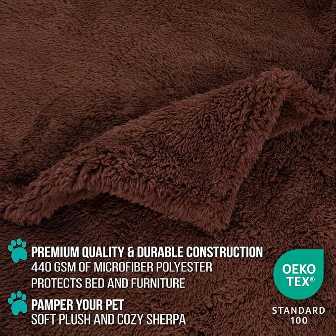 PetAmi Fluffy Waterproof Dog Blanket for Couch and Bed, Reversible Sherpa Pet Throw, Pee Proof Furniture Protector Sofa Cover, Washable Cat Blanket for Small Medium Dogs and Cats (Brown, 29x40) - Image 3