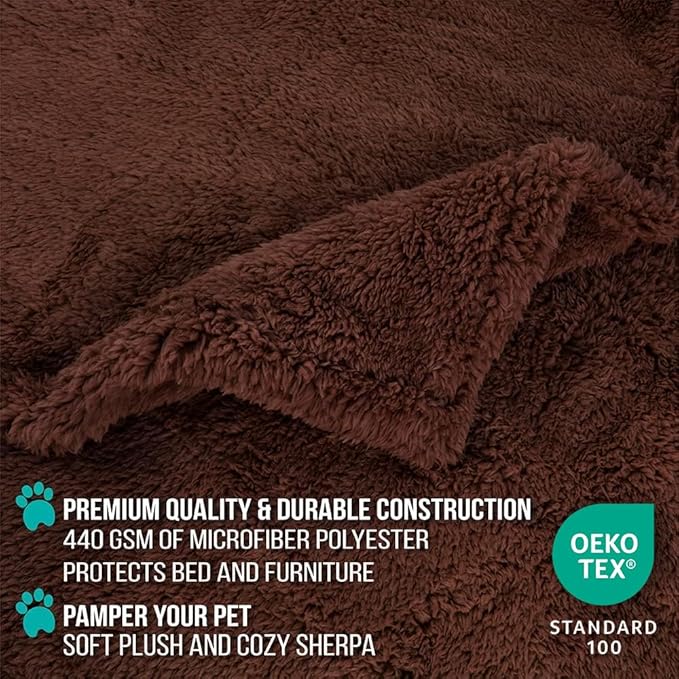 PetAmi Fluffy Waterproof Dog Blanket for Couch and Bed, Reversible Sherpa Pet Throw, Pee Proof Furniture Protector Sofa Cover, Washable Cat Blanket for Small Medium Dogs and Cats (Brown, 24x32) - Image 3