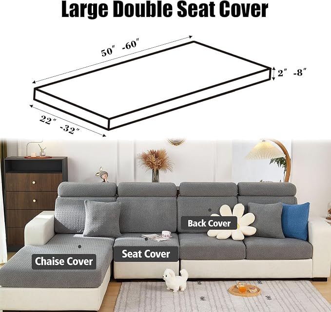 Couch Cushion Covers & Couch Cover for Sectional Sofas, Reversible Non-Slip Sofa Slipcovers, Washable Pet Proof Home Decor Protector (Blue, Large Double Seat Cover) - Image 2