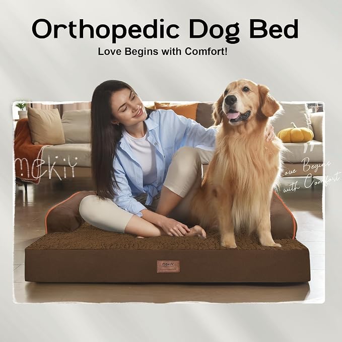 MEKIY Orthopedic Waterproof Dog Bed with Bolster for Extra Large Size Dogs | Pillow Support for Neck Relief, Egg Crate Foam, Waterproof Liner, Anti-Slip Bottom, Removable Bolster Cover, 48 x 33 Inch - Image 7