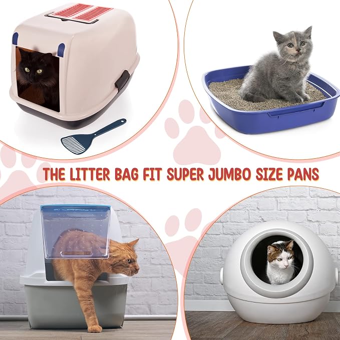 Tinlade 50 Count Jumbo Cat Litter Box Liners Large Drawstring Cat Litter Liners Bags Unscented Tear Resistant for Trash Waste to Keep Your Home Clean(39 x 22 Inch,Gray, Red) - Image 6