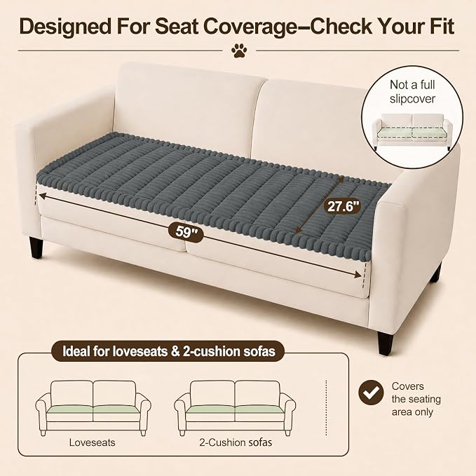 decorUhome Couch Cover for Dogs, Non Slip Fuzzy Thick Pet Sofa Protector | Pet Friendly, Soft Fabric, Couch Covers for Sofa, Machine Washable, Fits 2-Cushion Sofa/Loveseat, Dark Grey, 27.6" x 59" - Image 10