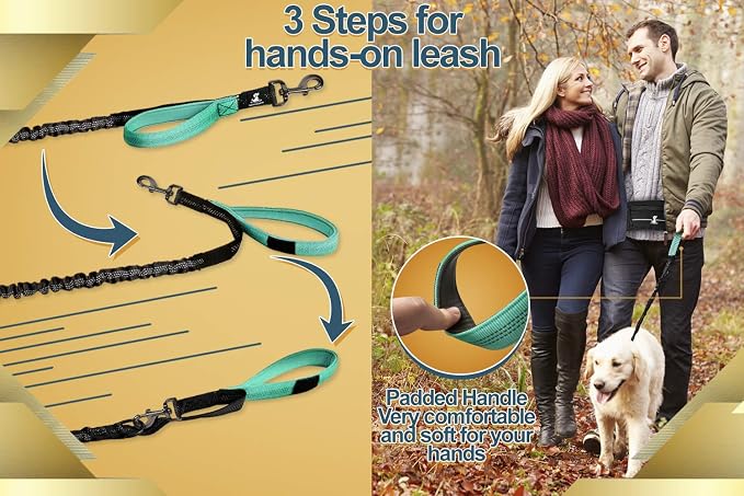 SparklyPets Hands Free Dog Leash for Medium and Large Breeds – Professional Harness with Reflective Stitches for Training, Walking, Jogging and Running Your Pet (Premium Teal, for 1 Dog) - Image 4