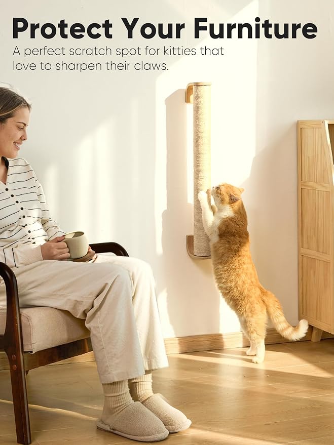 FUKUMARU Cat Wall Scratcher, 28" Kitten Scratching Post | Natural Sisal Pole, Wall Mounted Climbing Tree for Indoor Cats - Image 5