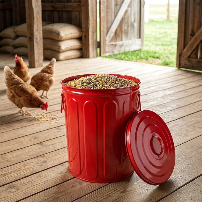 Plexon 5 Gallon Small Metal Trash Can with Lid Outdoor Galvanized Steel Bucket with Lid 5 Gal Storage Can for Dog Food Bird Seed Storage Container, Red 6 Pack - Image 5