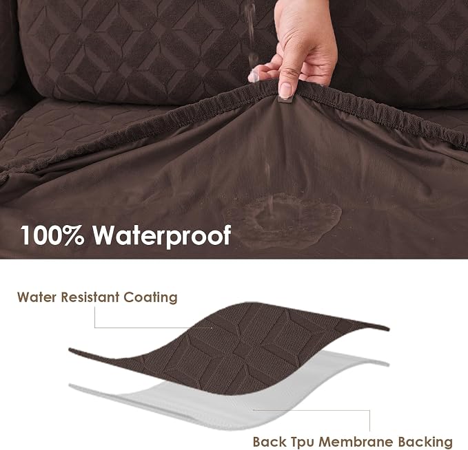 Genina Waterproof Couch Cushion Covers for Pets Washable Sofa Seat Covers | Non Slip,Stretch Jacquard Fabric,Pet Hair & Scratch Protection,Easy Installation,Furniture Protector,Loveseat Cover - Image 3