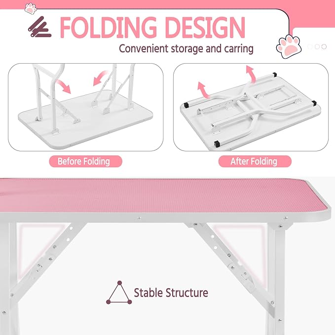 Yaheetech 36'' Dog Grooming Table, Adjustable Pet Foldable Grooming Table w/Double Loops/Mesh Tray Maximum Capacity Up to 220lbs, Pink - Image 5