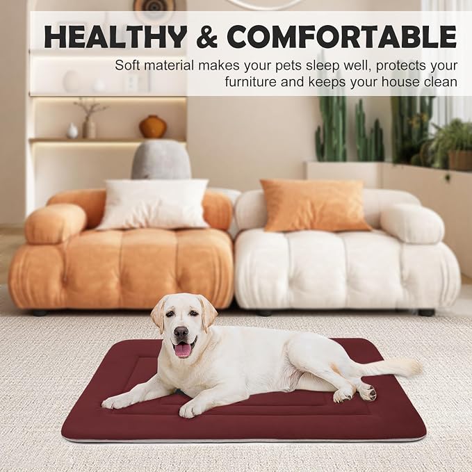 Dog Bed Soft Dog Crate Bed Pad Mat, 42 in Non Slip Bottom Washable Beds for Large Dogs, Pet Bed Mattress Kennel Pad, Dark Red - Image 3