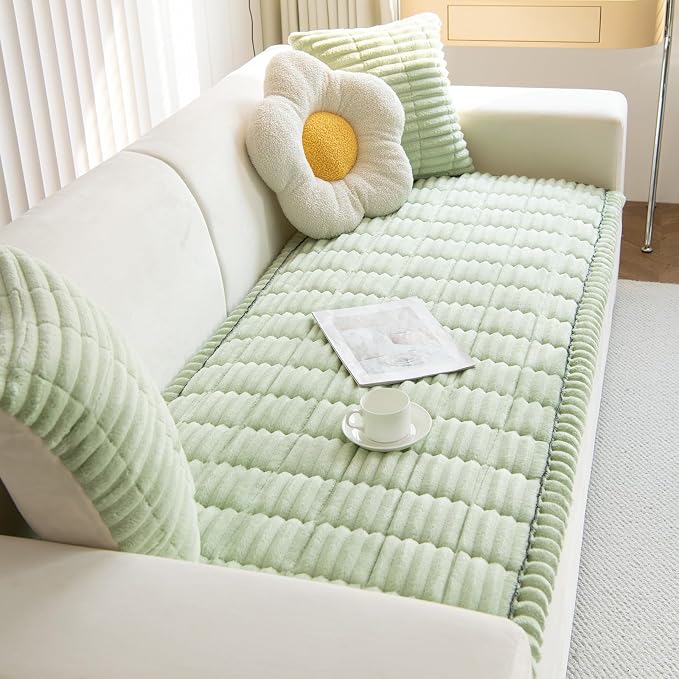 Faux Fur Plush Dog Couch Cover 3D Stripe Fuzzy Sofa Cover Non-Slip Fluffy Dog Bed Cover Pet Blanket Sofa Couch Furniture Protector for Puppy Large Dog Cat (Green,24"x59") - Image 4