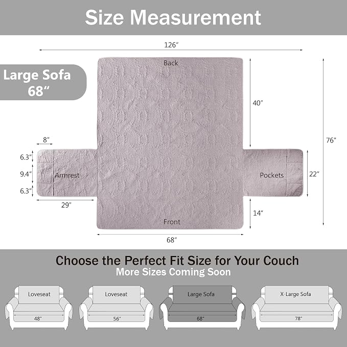 Cloud Purple Sofa Covers with Pockets, Anti-Slip Medallion Couch Covers for 3 Cushion Couch Sofa, Couch Cover for Dogs Water-Repellent Machine Washable (Large Sofa 68", Cloud Purple) - Image 7