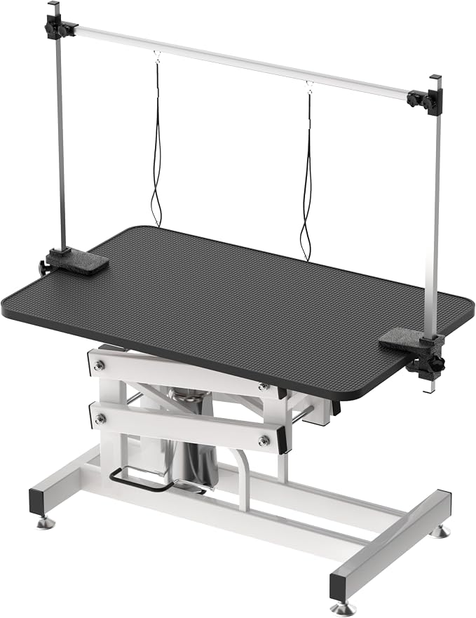 Hydraulic Dog Pet Grooming Table, 42 Inch Heavy Duty Professional Pet Grooming Station 21'' -36'' Height Adjustable for Large Dog at Home with Adjustable Overhead Arm, Clamp and Grooming Noose, Black by Afqxf