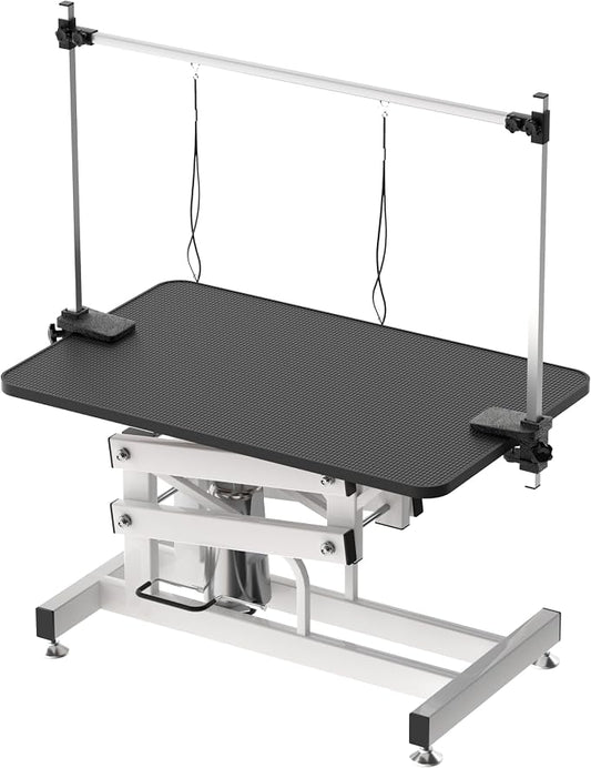 Hydraulic Dog Pet Grooming Table, 42 Inch Heavy Duty Professional Pet Grooming Station 21'' -36'' Height Adjustable for Large Dog at Home with Adjustable Overhead Arm, Clamp and Grooming Noose, Black by Afqxf