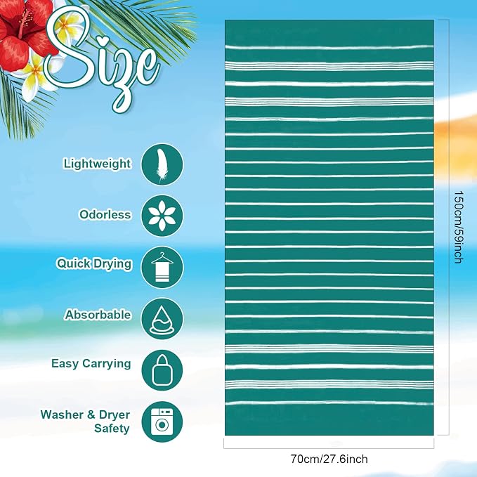 EBOOT 10 Pack Oversized Beach Towel Set Extra Large Pool Towels Microfiber Quick Dry Swim Blanket for Adult Women Men Face Hand Body Bath Travel Pool(Lovely Color,28 x 59 Inch,Stylish Stripe) - Image 2