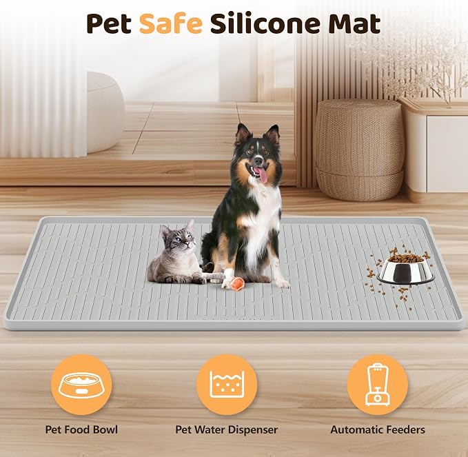 Silicone Cat & Dog Food Mat 27" x 27" Pet Feeding Mat for Food and Water | Extra Large Pet Foof Mat with Raised Edges, BPA-Free, Non-slip, Waterproof Bowl Mat for Small, Medium & Large Pets - Image 2