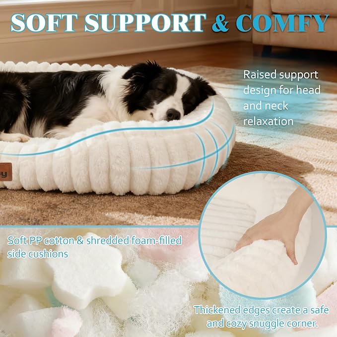 Orthopedic Dog Bed, Washable XXL Dog Couch for Senior Dogs | 43L x 31W x 5.5H, Egg-Crate Foam, Low Front Entry Design, Removable Cover, Non-Slip Bottom, Extra Large Dog Bed, Cream - Image 3