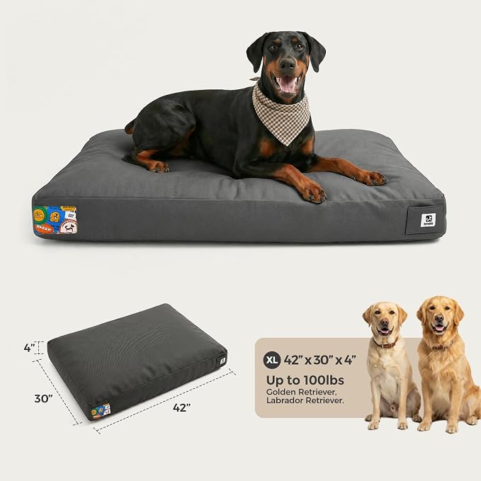 Sytopia 42 Inch Canvas Outdoor Dog Bed for Extra Large Dogs, Durable Dog Bed with Waterproof Machine Washable Removable Cover, Indoor Patio Pet Pad for Crate, Dark Grey - Image 5