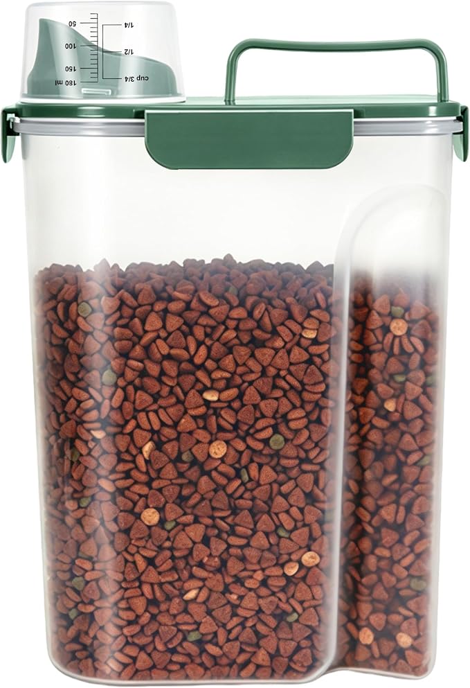 TBMax Cat Dog Food Storage Container 5 to 7 lbs, Secondary Pet Food Storage Container Beyond a Large Dog Food Bin for Daily Use, Easy-Pouring Bird Seed Dispenser, Travel Kibble Holder -Bottle Green by TBMax