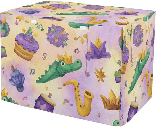 Dog Crate Cover Kennel Cover for Dog Cages Breathable for Wire Cage Indoor Outdoor Mardi Gras Crocodiles Colorful by QwThum