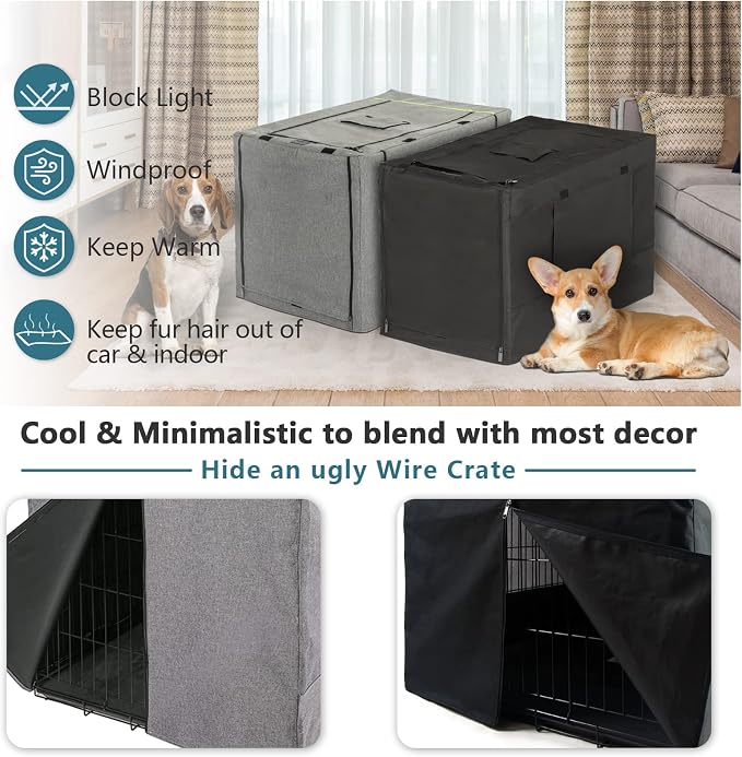 PETSFIT Dog Crate Cover，30 Inch Kennel Cover for Wire Dog Crate,Double Doors, Mesh Window, Flap On The Top and Back is Detachable, Dog Cage Cover Grey - Image 7