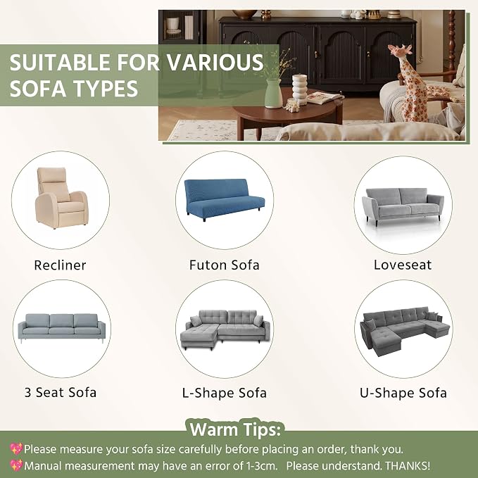 OTOB Couch Arm Covers All Season Washable, Anti-SlipPlush Armrest Backrest Recliner Sofa Slipcovers Geometric Jacquard, Soft Pet Dog Armchair Furniture Protector, 1 Piece (Dusty Green, 35.4"x35.4") - Image 8