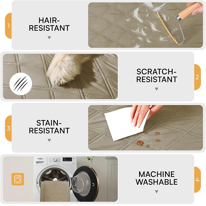 Luciphia Waterproof Couch Cover for Dogs, Non-Slip Pet Sofa Protector | Non-slip waterproof couch cover scratch-resistant machine washable protects sofa bed from spills fur, Taupe White, 68" x 82" - Image 4