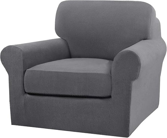 Turquoize 2 Piece Chair Covers Chair Slipcovers for Living Room Armchair Couch Cover Chair Sofa Cover with Individual Cushion Covers Furniture Cover for Chairs Feature Jacquard Fabric (Chair, Gray) by Turquoize