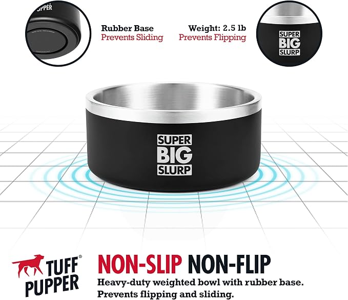 Tuff Pupper 100 oz Heavy Duty Insulated Stainless Steel Dog Bowl for Large Dogs, Non-Slip Base, Dishwasher Safe - Image 4