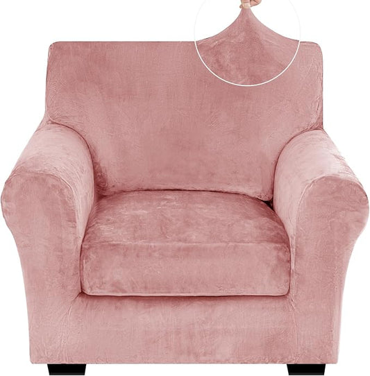 XINEAGE 2-Piece Velvet Armchair Sofa Cover, Couch Covers for Dog,Pink | 1 Cushion Chair,Stretch Non-slip Elastic, Pet-friendly, Washable, Fast Setup, Soft Plush Fabric, Furniture Protector. by XINEAGE