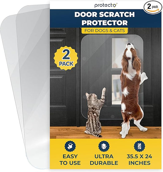 PROTECTO 2-Pack Door Protector from Dog Scratching, 35.5x24 - Door Guard | Clear Door Scratch Protector & Screen Door Protector for Cats, Scratch Shield - Window, Wall, Sliding Doors, Indoor Outdoor by protecto