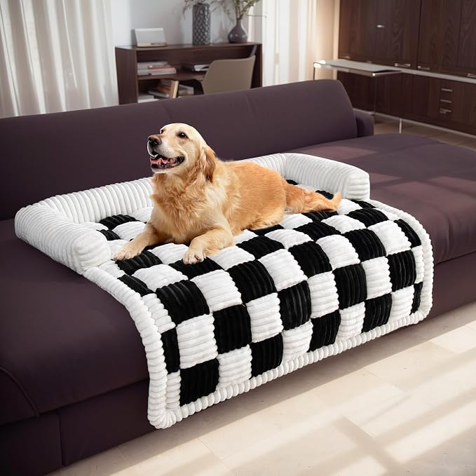 TOPCHANCES Dog Couch Covers, Thickened Quilted Plaid Funny Fuzzy Pet Sofa Mat Dog Cover Protector for Large Dogs (Black, 30x30 inch) - Image 7