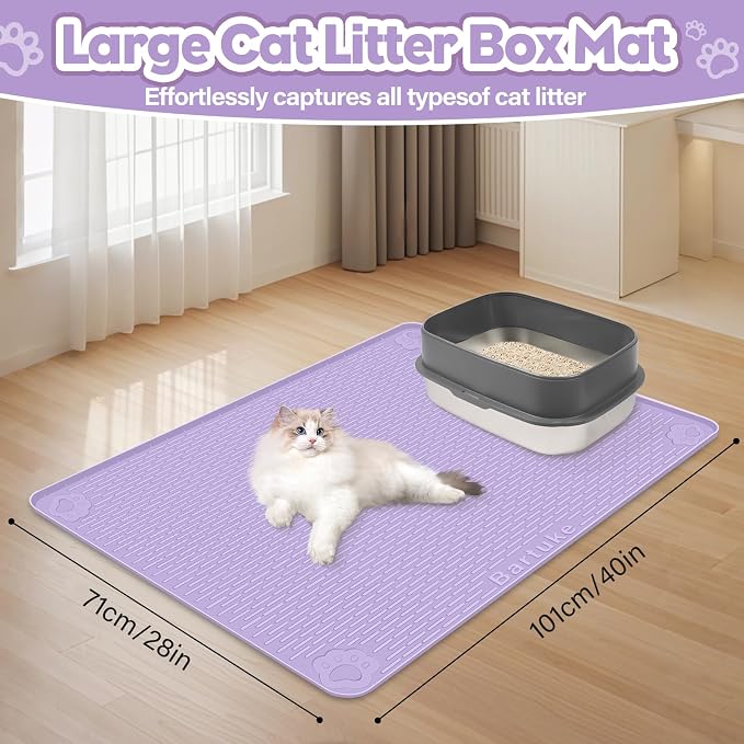 Silicone Cat Litter Mat for Litter Box 40”x28” Large Cat Mat, Purple | Waterproof, Non-Slip, Leak-Proof Rug Mat with Lip, Easy to Clean, Extra Large Litter Catcher Mat for Floor - Image 2