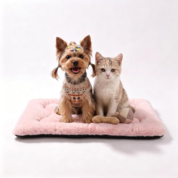 Dog Bed 22" for Metal Crate Pad, Washable Kennel Mat for Small Puppy & Cats | Soft faux rabbit fur, non-slip,machine wash/dry, plush cushioning, for crates, floors & travel, multiple sizes for all breeds by Poimerk