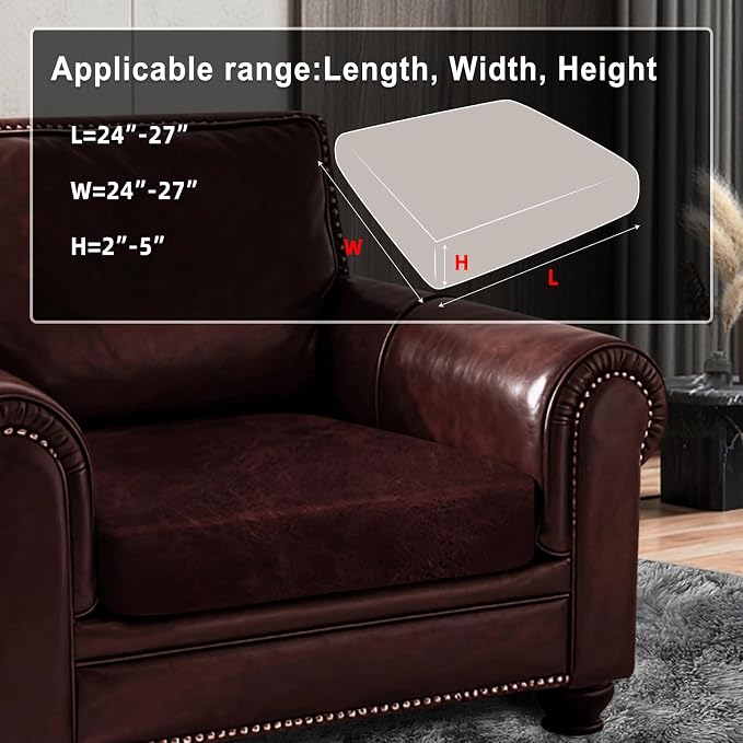 ANARACHON Leather Look Couch Cushion Covers Sofa Seat Slipcovers Sets Couches Furniture Protector for Sectional Armchair Loveseat Pets Kids Stretch Spandex Fabric (1 Cushion Armchair, Burgundy) - Image 3