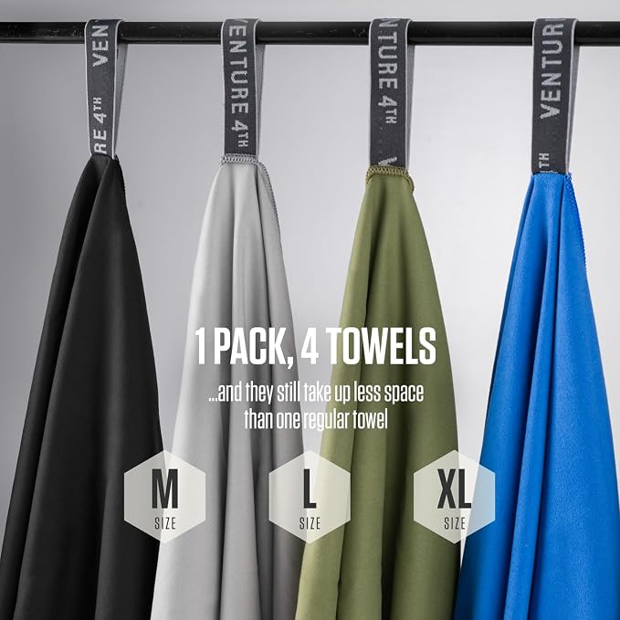 VENTURE 4TH 4-Pack Quick Dry Microfiber Towels - Multicolor Extra Large | Absorbs 7x more than cotton. Fast-drying, odor-resistant microfiber. Lightweight, compact & easy to pack for any trip. - Image 2