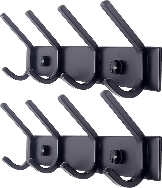 WEBI Coat Rack Wall Mounted,4 Coat Hooks for Hanging Coats,Hook Rack Rail Coat Hanger Wall Coat Rack with Hooks for Clothes,Black,2 Packs by WEBI