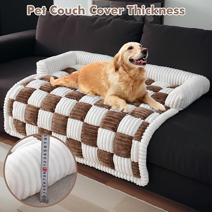 TOPCHANCES Dog Couch Cover,Thickened Quilted Plaid Funny Fuzzy Pet Couch Covers for Sofa,Washable Non Slip Pet Mat Sofa Dog Cover Protector for Large Dogs(Dark Brown,30x30inch) - Image 3