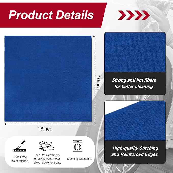 Oudain 200 Pcs Microfiber Cleaning Cloth 16x16 Inch Microfiber Towels for Car Ultra Absorbent Cleaning Rags Reusable Lint Free Streak Free Detailing Towel for Car Washing Drying Dusting (Dark Blue) - Image 2