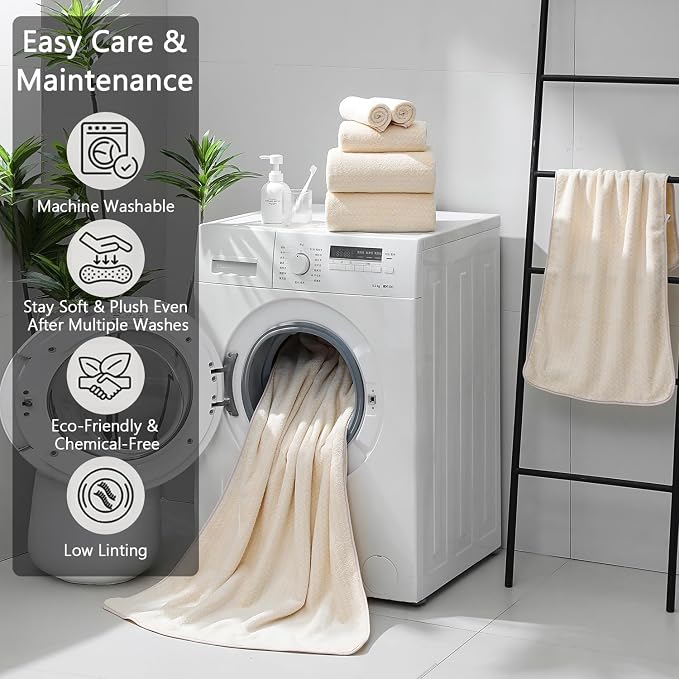 Ycosy 18 Piece Bath Towels Set,100% Microfiber Family Bathroom Towel with Hanging Loops-6 Bath Towels,6 Hand Towels,6 Washcloths,Quick Dry Highly Absorbent Shower Towel for Bathroom,Hotel,Spa-Beige - Image 6