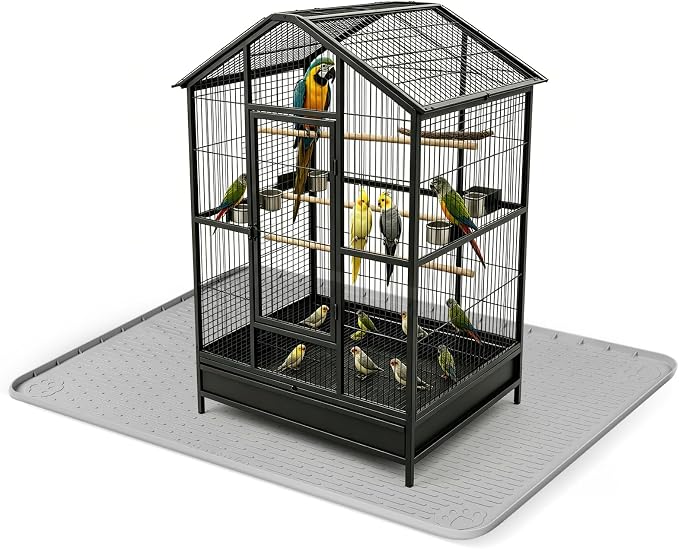 Silicone Bird Cage Mat 57" x 40" Under Crate Floor Protector, Light Grey | Extra Large Waterproof Bird Cage Liner with Raised Edges, Non-Slip Under Crate Mat for Dog Cages, Kennels, Reptile Aquariums by Bartuke