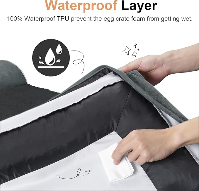 NANUYA Orthopedic Dog Bed for Jumbo Dogs, 53 x 42 Inch, Dark Grey | Egg crate foam for joint support, 3-sided bolster pet sofa, waterproof lining, washable cover, and non-skid base - Image 4