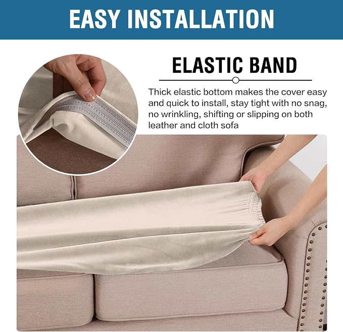 H.VERSAILTEX Velvet Stretch Individual Couch Cushion Cover Plush Cushion Slipcover for Loveseat Sofa Cushion Furniture Protector Seat Cushion Sofa Cover (1 Piece Sofa Cushion Cover, Ivory) - Image 4