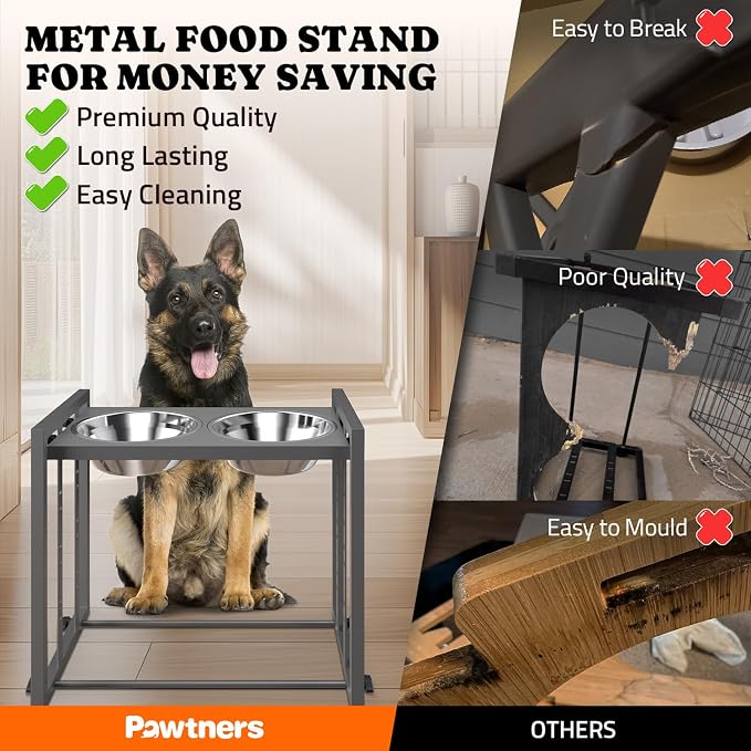 Elevated Dog Bowl for Medium Breed, 4 Height Adjustable Raised Feeder, Grey | Adjustable Height at 15°Tilted Angle, Lightweight, Nonslip, All-Iron Structure, Stainless Steel bowls, Easy Assembly Cleaning - Image 4