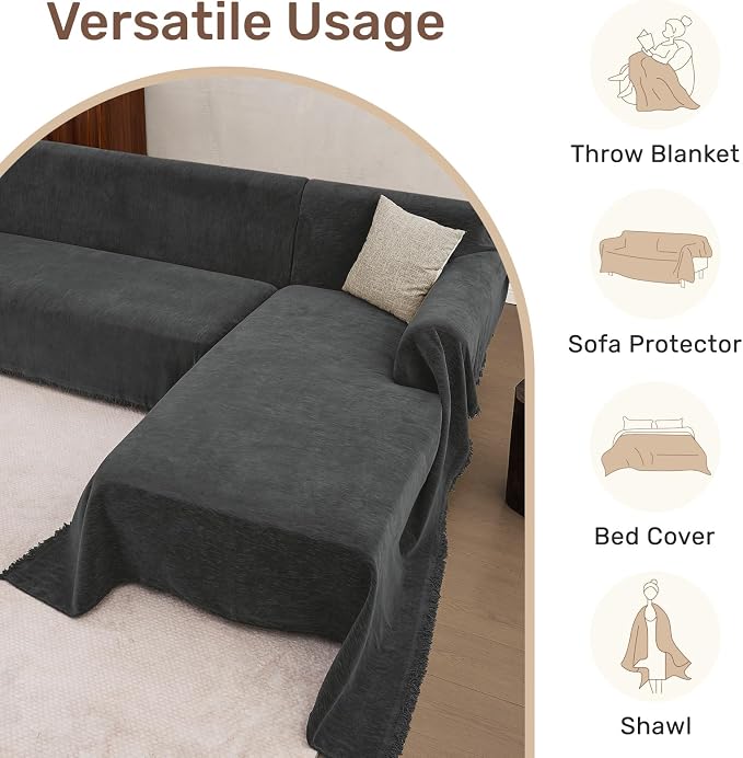 2 Pieces Sectional Couch Covers L Shaped Cover XXXL Charcoal Gray | Thick Washable Fabric for L Shaped Sectional Sofa, Anti-Pet Hair, Stain & Wear Resistant, Easy Care & Installation - Image 6