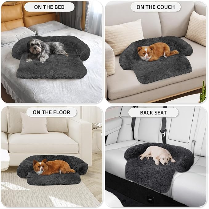 Calming Dog Bed Fluffy Plush Dog Mat for Furniture Protector with Removable Washable Cover for Large Medium Small Dogs and Cats (XS(31“x23.5”x5“), Dark Grey) - Image 6